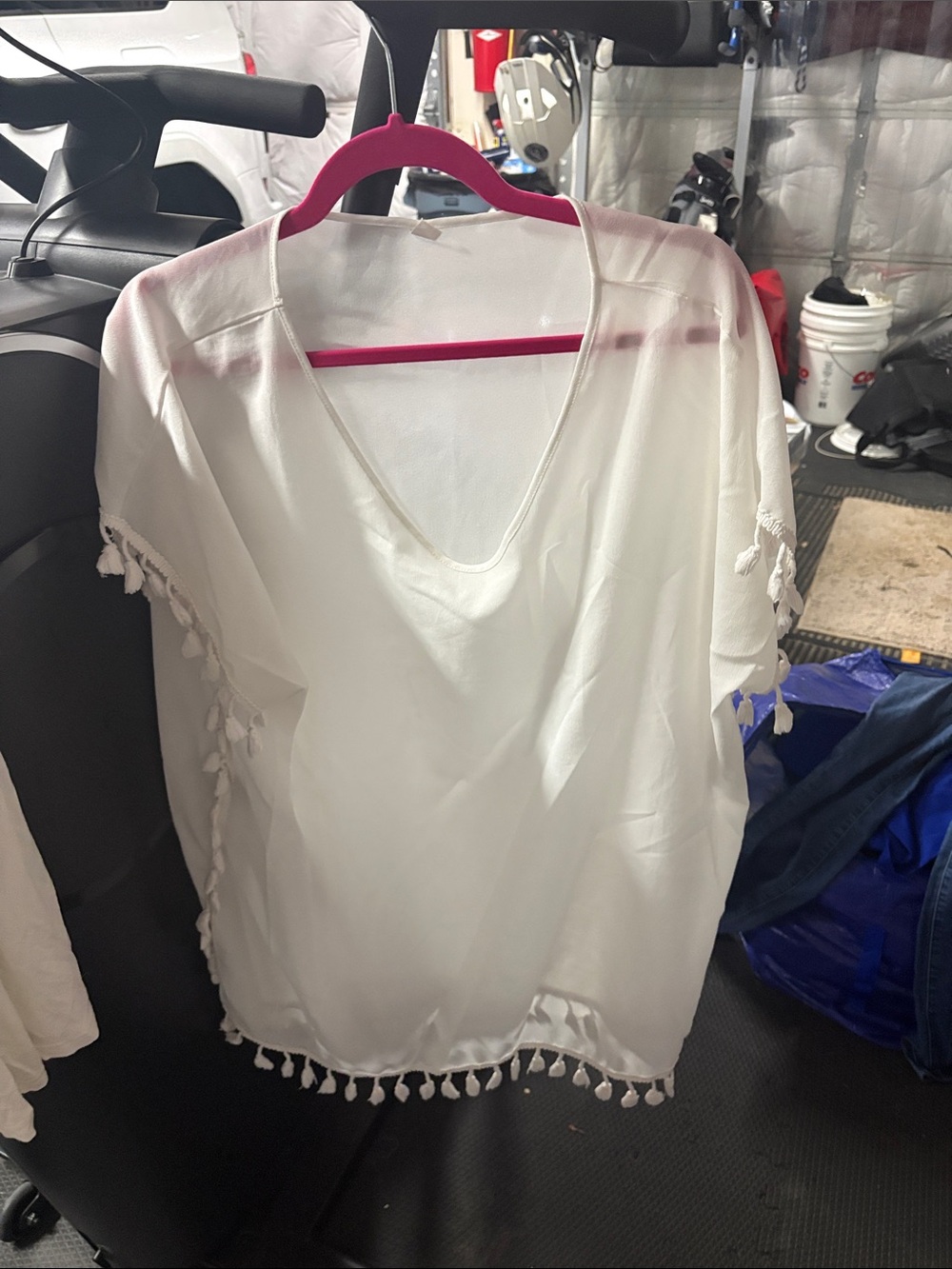 White V-Neck Tassel Beach Cover-Up